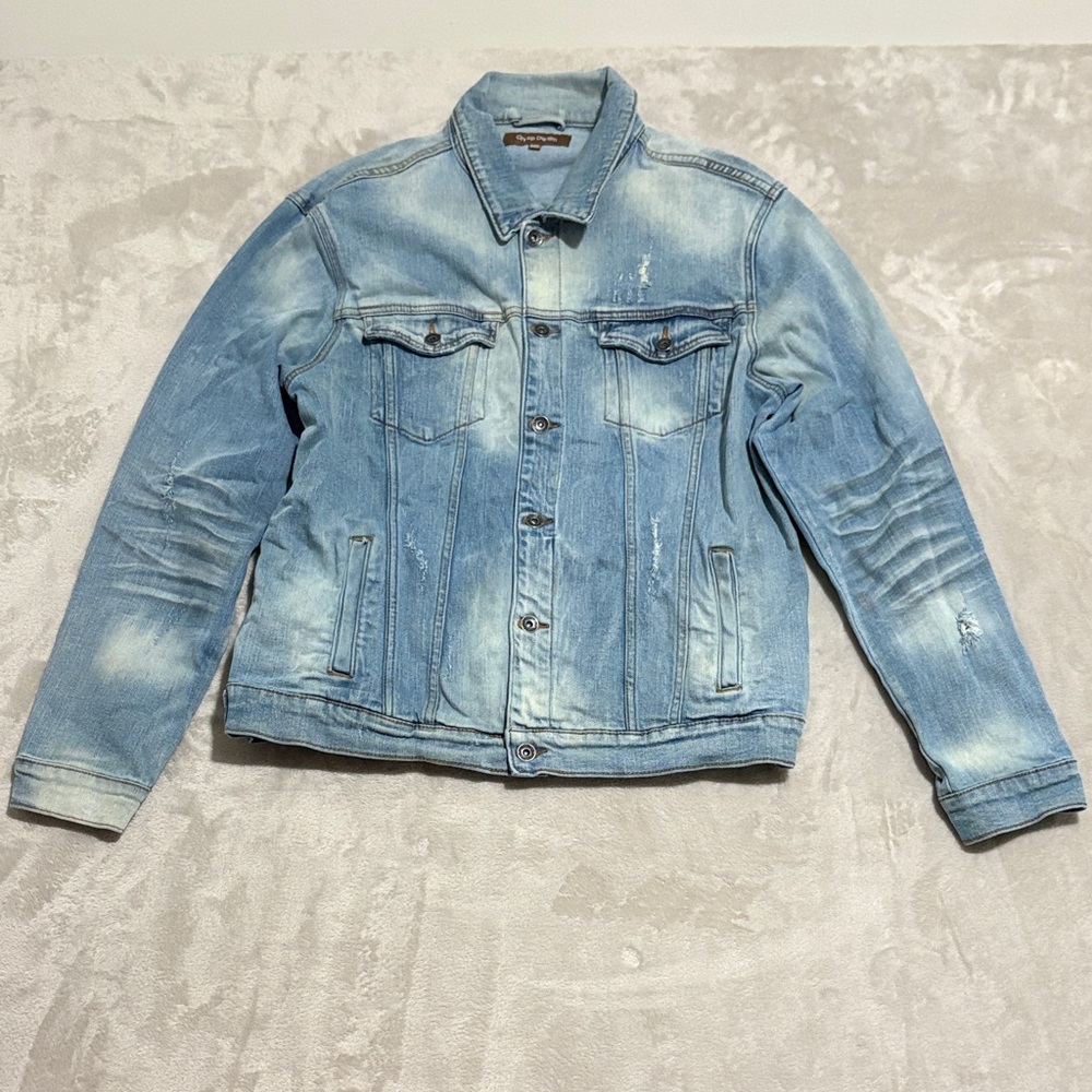 Crysp Denim Men's 2XL Light Wash Denim Trucker Jacket Button Front